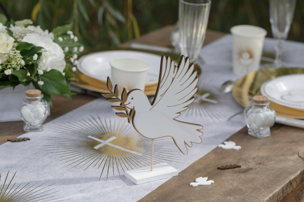 Décoration table communion blanc et or