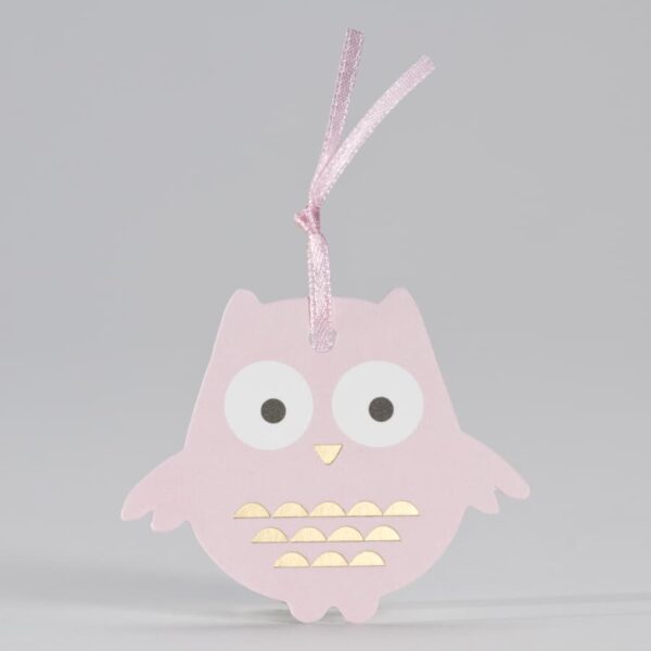 etiquette à dragées hibou rose