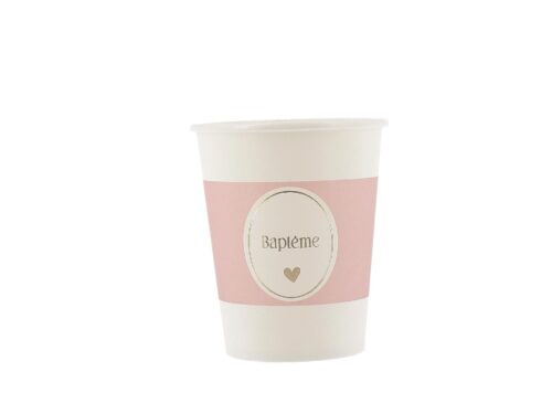 gobelet bapteme rose blanc et or