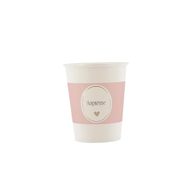 gobelet bapteme rose blanc et or