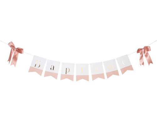 guirlande bapteme rose blanc et or