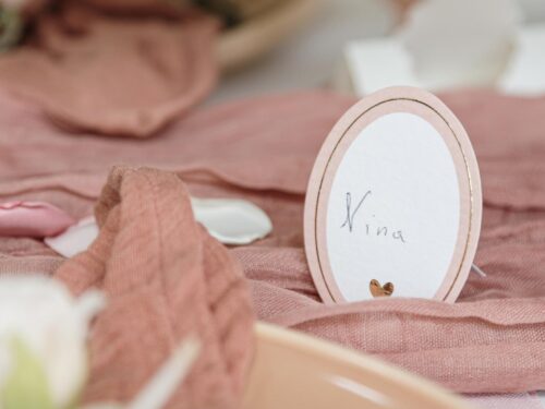 marque place bapteme rose blanc or