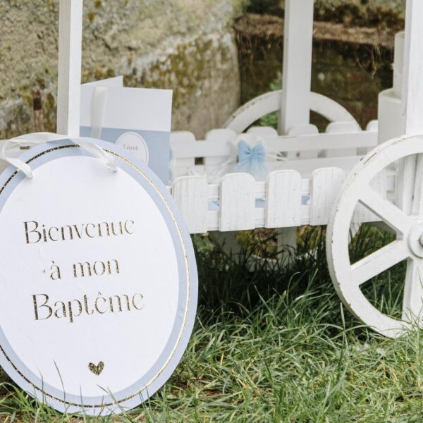 pancarte baptême bleu blanc or