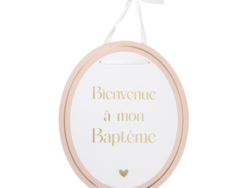 pancarte bapteme rose blanc et or