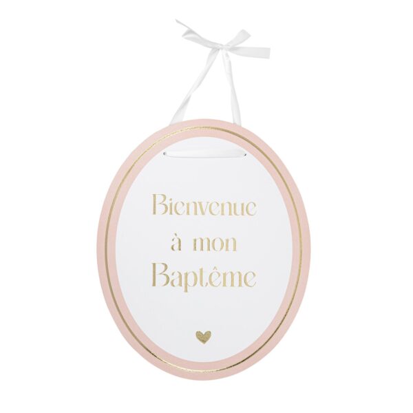 pancarte bapteme rose blanc et or