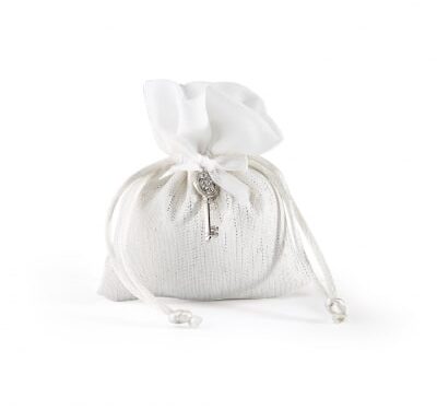 sac a dragees argent nacré avec clé