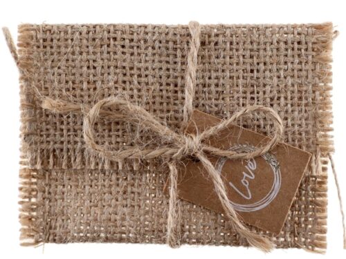 sac a dragées jute avec étiquette love
