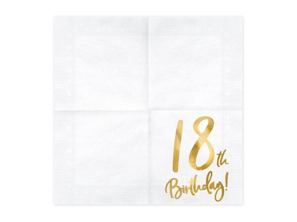serviette anniversaire 18 ans blanc et or