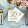 serviette anniversaire 30 ans blanc et or