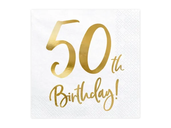 serviette anniversaire 50 ans balc et or