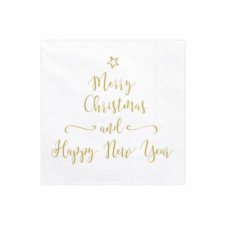 Serviettes papier Merry Christmas - Blanc/Or - Lot de 20