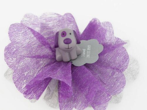 Clip chien violet dragées baptême